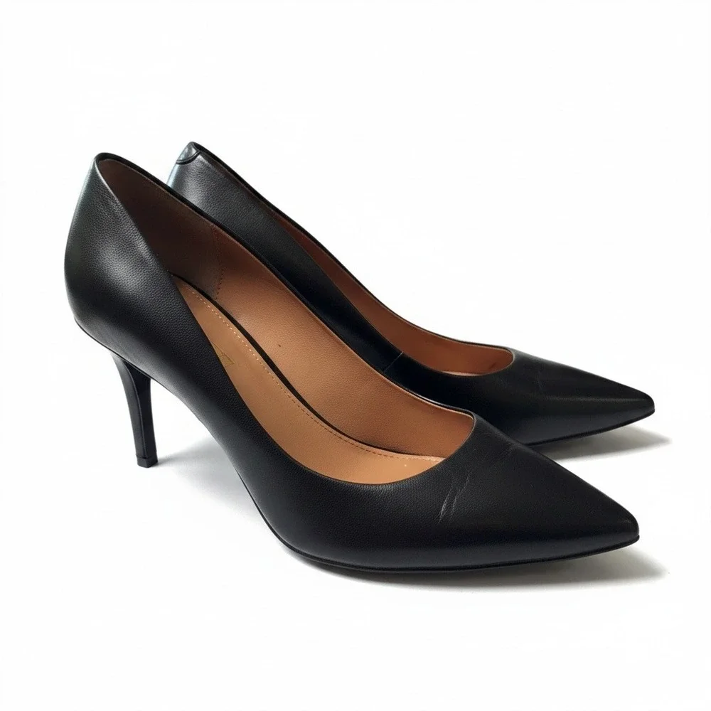 Calvin Klein Pumps Women 10 Black Excellent Leather Pointed Toe Stiletto Heel